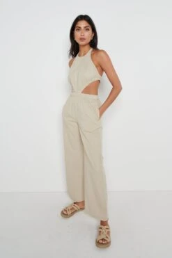 Lexi Scrunch Backless Jumpsuit - Taupe