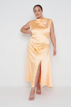Lilith Satin Dress - Sunburst Orange -Outlet Stylistae Store Lilith Dress Orange Curve 3127