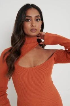 Lillian Cut Out Mini Knit Dress - Orange -Outlet Stylistae Store Lillian Cut Out Mini Dress Orange66