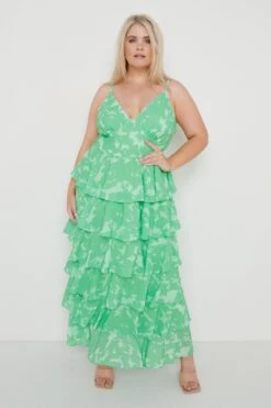 Lissy Ruffle Midaxi Dress - Green Floral -Outlet Stylistae Store Lissy Ruffle Midaxi Green 1168
