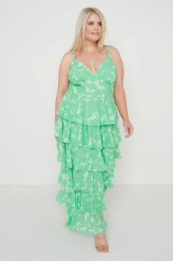Lissy Ruffle Midaxi Dress - Green Floral -Outlet Stylistae Store Lissy Ruffle Midaxi Green 1178