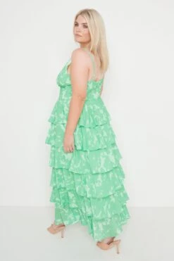 Lissy Ruffle Midaxi Dress - Green Floral -Outlet Stylistae Store Lissy Ruffle Midaxi Green 1214