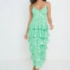 Lissy Ruffle Midaxi Dress - Green Floral