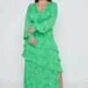Lois Cross Back Jaquard Maxi Dress Curve - Emerald Green