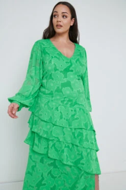 Lois Cross Back Jaquard Maxi Dress Curve - Emerald Green -Outlet Stylistae Store Lois Cross Back Jaquard Maxi Emerald Curve 1074