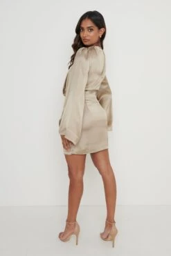 Loren Satin Mini Dress - Taupe -Outlet Stylistae Store Loren Satin Mini Dress50
