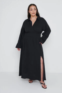 Loretta Shirred Midaxi Dress Curve - Black -Outlet Stylistae Store Loretta Shirred Midaxi Black Curve 868