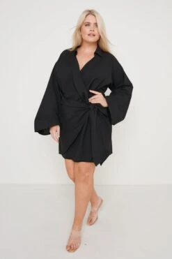 Louis Tie Mini Dress - Black -Outlet Stylistae Store Louis Wrap Dress Black 2806