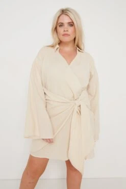 Louis Tie Mini Dress - Sand -Outlet Stylistae Store Louis Wrap Dress Sand 2994