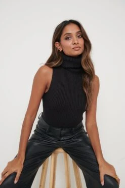 Lulu Sleeveless Ribbed Roll Neck - Black
