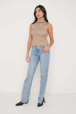 Lulu Sleeveless Ribbed Roll Neck - Beige -Outlet Stylistae Store Lulu Sleeveless Roll Neck Beige 2760