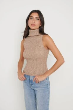 Lulu Sleeveless Ribbed Roll Neck - Beige -Outlet Stylistae Store Lulu Sleeveless Roll Neck Beige 2773