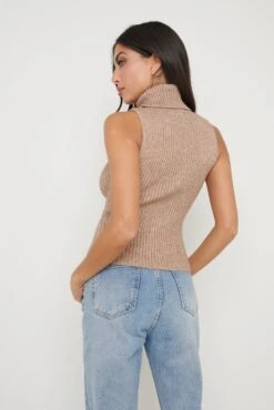 Lulu Sleeveless Ribbed Roll Neck - Beige -Outlet Stylistae Store Lulu Sleeveless Roll Neck Beige 2801