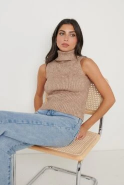 Lulu Sleeveless Ribbed Roll Neck - Beige -Outlet Stylistae Store Lulu Sleeveless Roll Neck Beige 2813