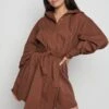 Mabel Mini Shirt Dress- Brown
