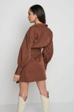Mabel Mini Shirt Dress- Brown -Outlet Stylistae Store Mabel shirt brown 3587