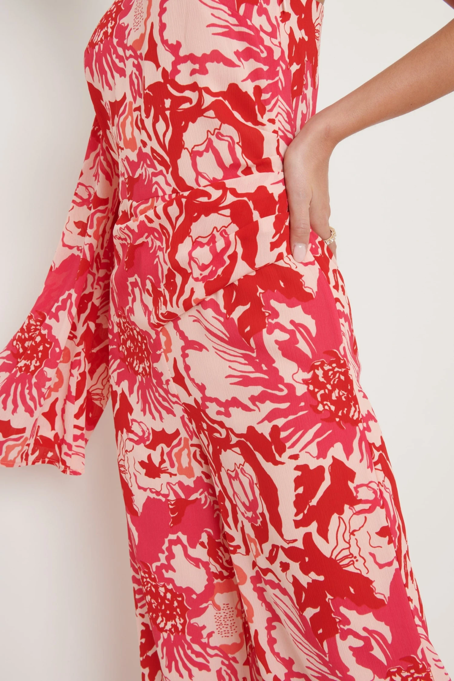 Maddie One Shoulder Printed Jumpsuit - Pink And Red Floral 4 Maddie One Shoulder Printed Jumpsuit - Pink And Red Floral - Image 4