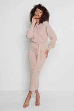 Mae Crew Neck Knit Dress - Dusty Pink