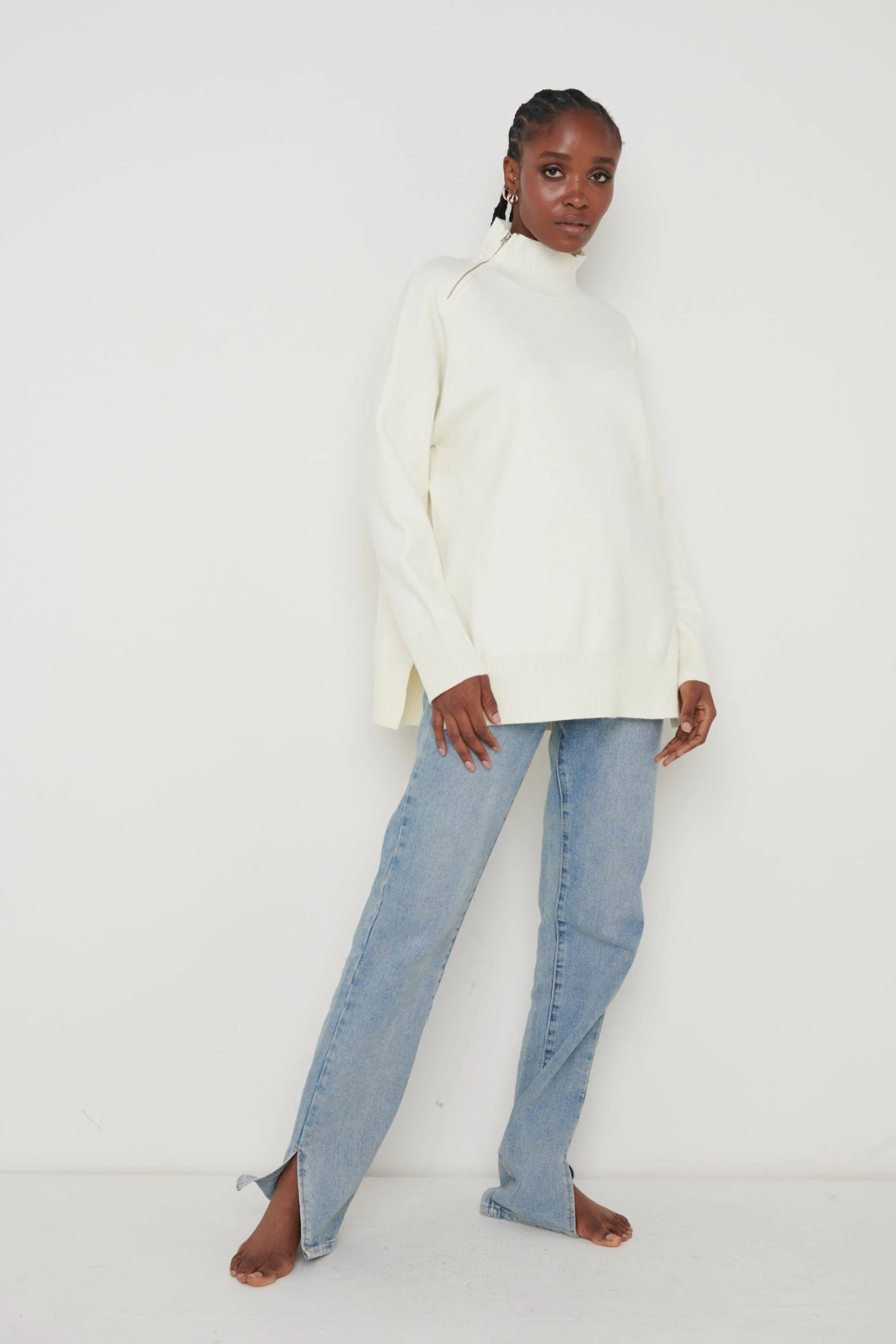 Maeve Zip Collared Jumper - Cream 2 Maeve Zip Collared Jumper - Cream - Image 2