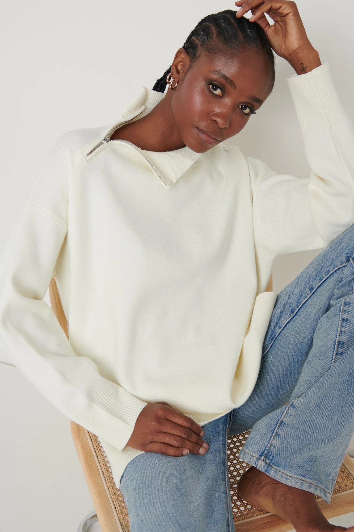 Maeve Zip Collared Jumper - Cream 5 Maeve Zip Collared Jumper - Cream - Image 5
