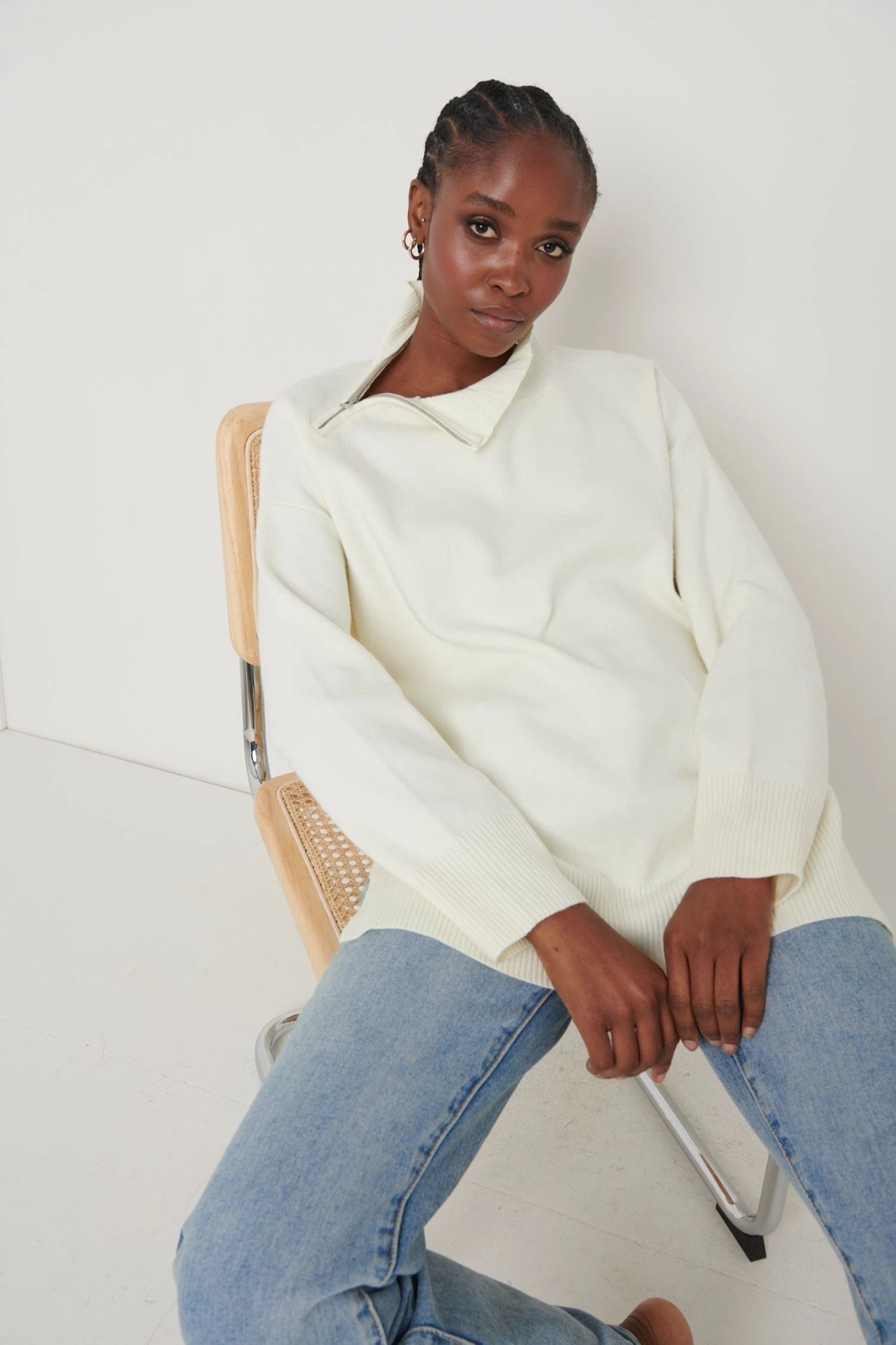 Maeve Zip Collared Jumper - Cream 1 Maeve Zip Collared Jumper - Cream