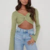 Maisie Long Sleeve Twist Knit Top - Olive
