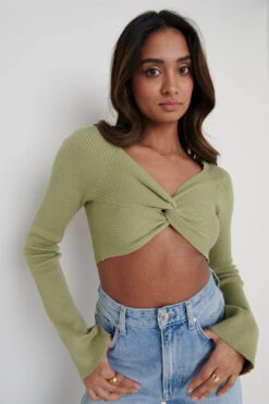 Maisie Long Sleeve Twist Knit Top - Olive -Outlet Stylistae Store Maisie Twist Knit Top Olive 2691