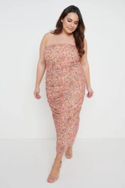 Matilda Ruched Midaxi Dress - Orange Ditsy Floral -Outlet Stylistae Store Matilda midi curve 1382