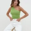 Mckay One Shoulder Knit Top - Lime Green