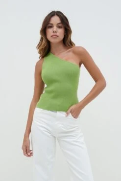 Mckay One Shoulder Knit Top - Lime Green -Outlet Stylistae Store Mckay Knit Top Lime 3681