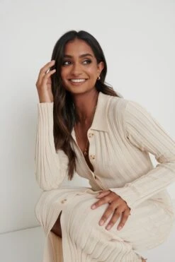 Micah Ribbed Midaxi Knit Dress - Cream