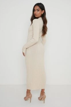 Micah Ribbed Midaxi Knit Dress - Cream -Outlet Stylistae Store Micah Midi Cream58