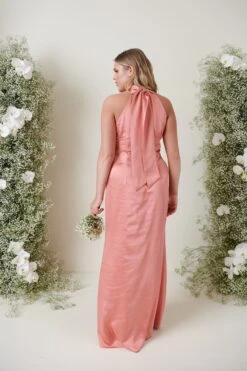 Odelle Maxi Bridesmaid Dress - Matte Apricot Pink -Outlet Stylistae Store ODELLE SATIN APRICOT 2847