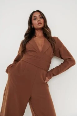 Oaklee Blazer Jumpsuit - Chocolate Brown 11 Oaklee Blazer Jumpsuit - Chocolate Brown -Outlet Stylistae Store Oaklee Blazer Jumpsuit Brown 830