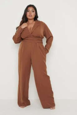 Oaklee Blazer Jumpsuit - Chocolate Brown 12 Oaklee Blazer Jumpsuit - Chocolate Brown -Outlet Stylistae Store Oaklee Jumpsuit Brown Curve 1354