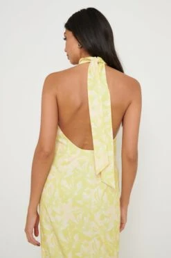 Odelle Backless Halter Tie Dress - Chartreuse Floral -Outlet Stylistae Store Odelle Backless Dress Print 3157