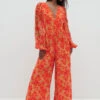 Olivette Jumpsuit - Red And Orange Floral