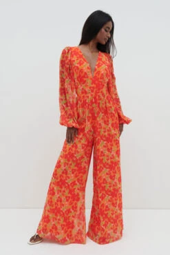Olivette Jumpsuit - Red And Orange Floral