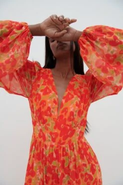 Olivette Jumpsuit - Red And Orange Floral -Outlet Stylistae Store Olivette Red Floral Dress 88