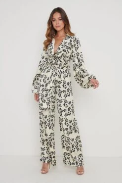 Orla Printed Cowl Neck Jumpsuit - Monochrome Floral
