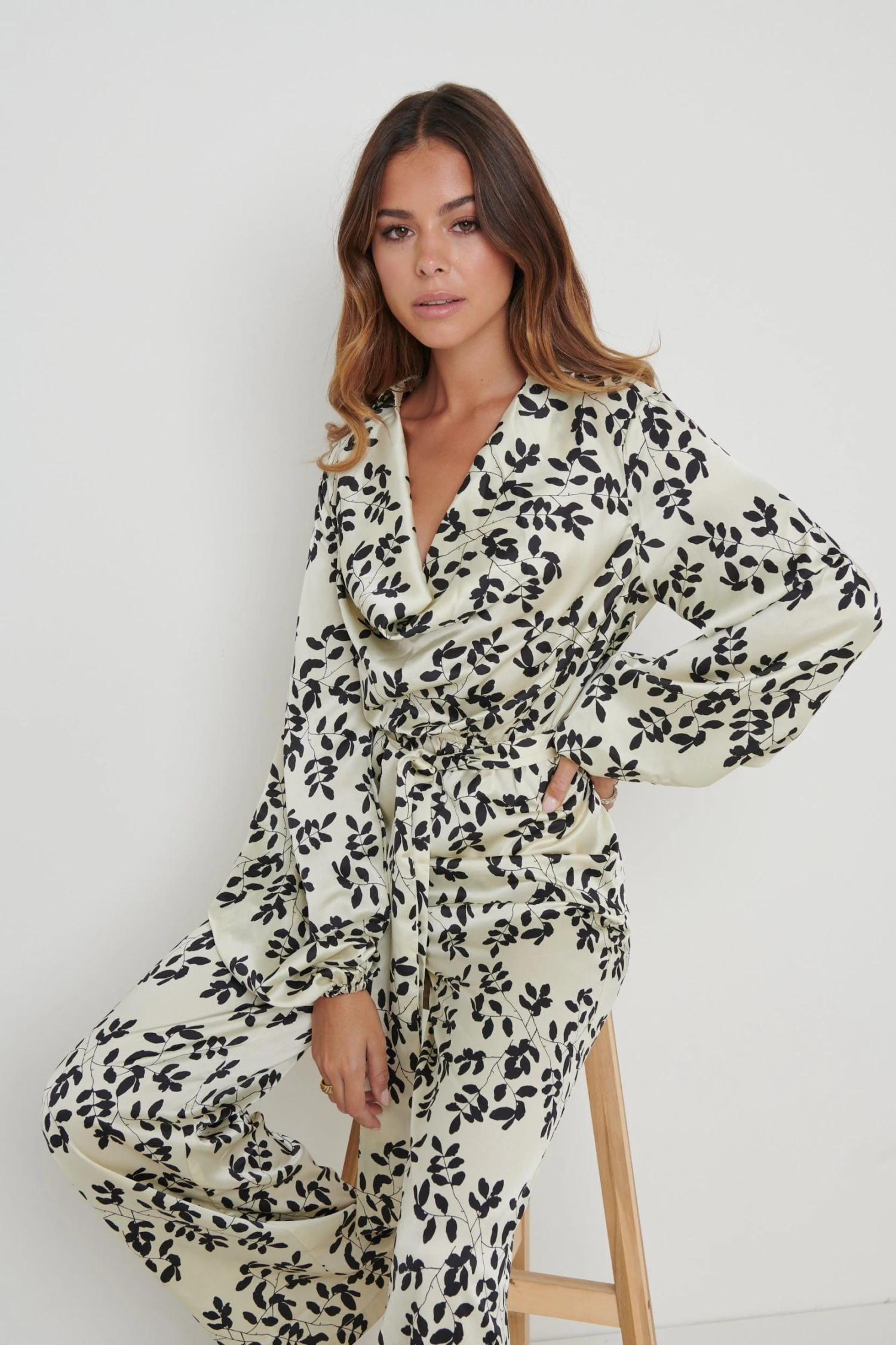 Orla Printed Cowl Neck Jumpsuit - Monochrome Floral 5 Orla Printed Cowl Neck Jumpsuit - Monochrome Floral - Image 5
