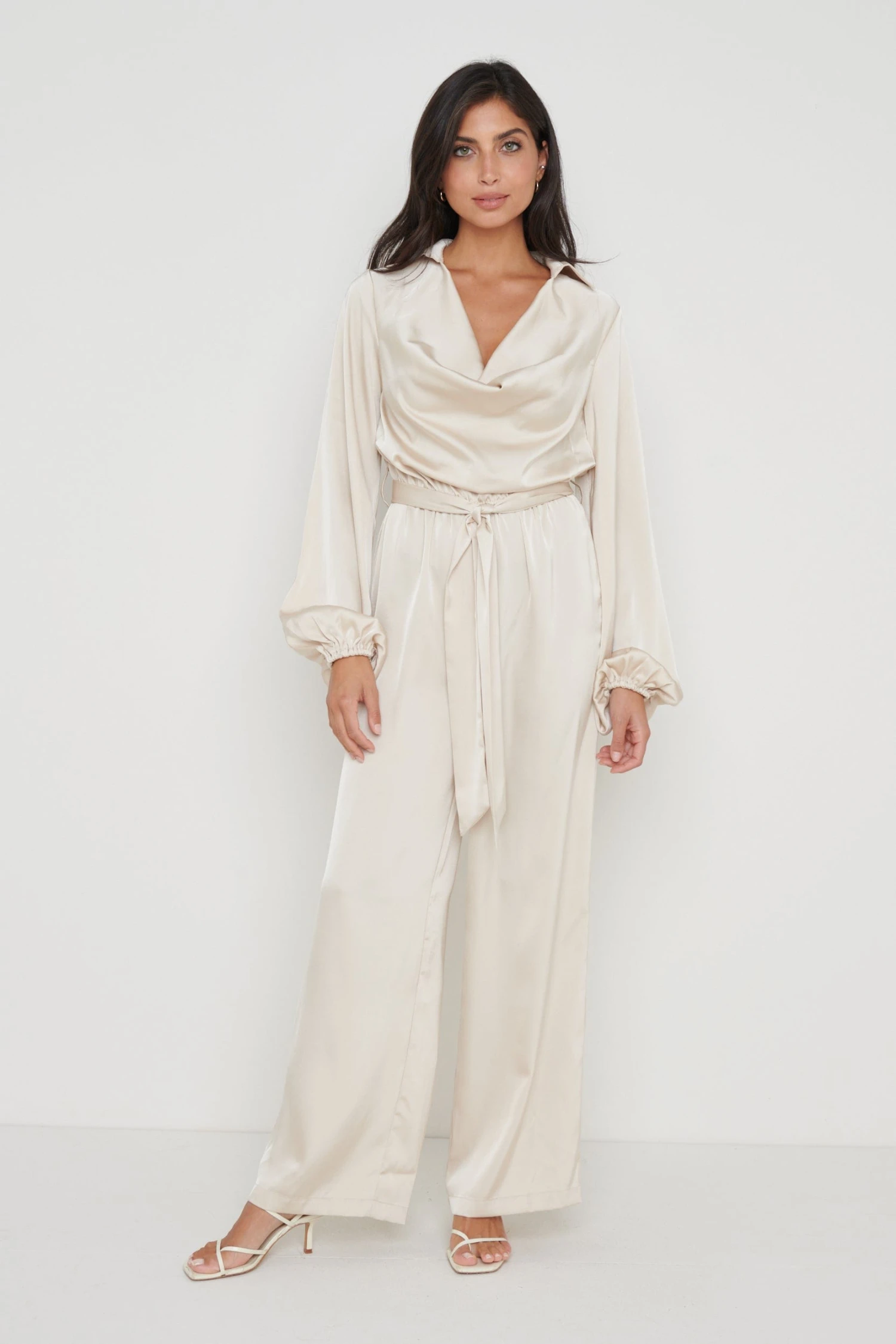 Orla Satin Cowl Neck Jumpsuit - Oyster 6 Orla Satin Cowl Neck Jumpsuit - Oyster - Image 6