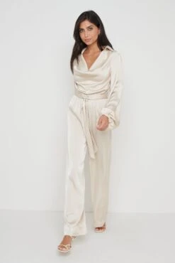 Orla Satin Cowl Neck Jumpsuit - Oyster