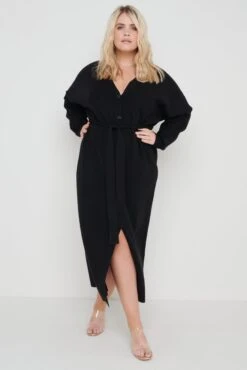 Peony Belted Cardigan Dress - Black -Outlet Stylistae Store Peony Belted Cardigan Dress Curve 3497