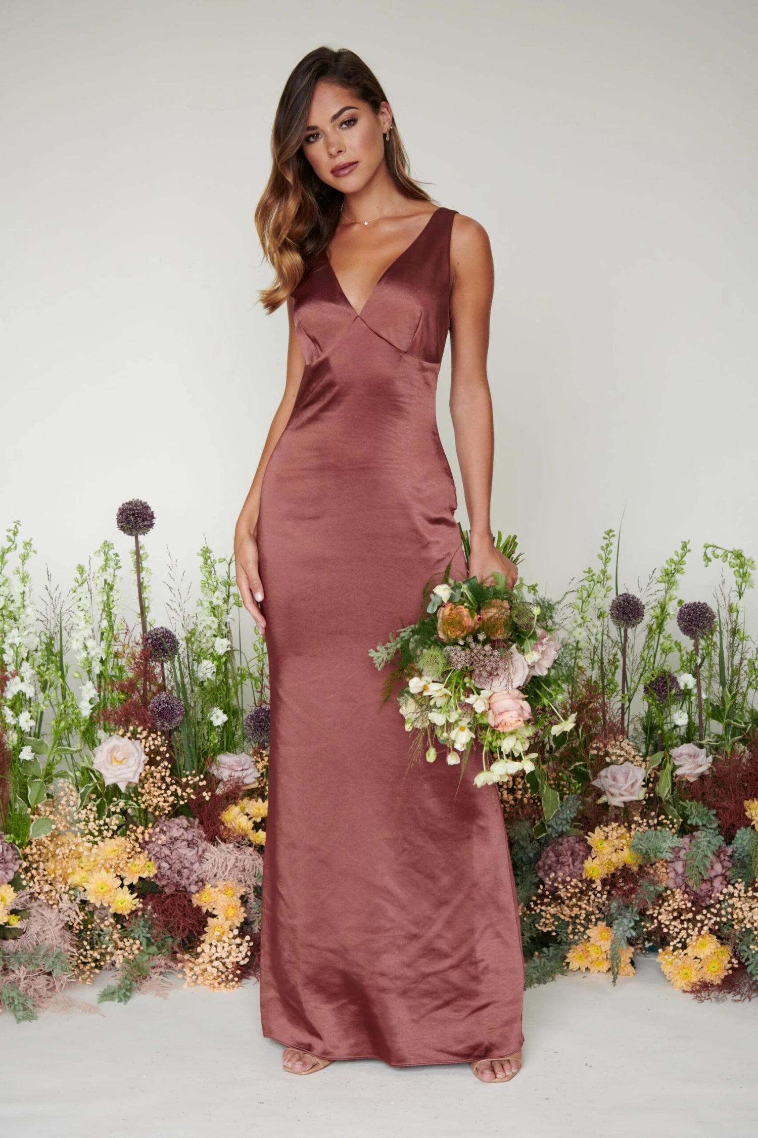 Piper Maxi Bridesmaid Dress - Matte Mahogany 3 Piper Maxi Bridesmaid Dress - Matte Mahogany - Image 3