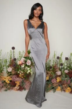 Piper Maxi Bridesmaid Dress - Matte Slate Grey