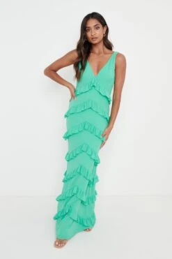 Piper Ruffle Maxi Dress - Green -Outlet Stylistae Store Piper Ruffle Midaxi Green 1319