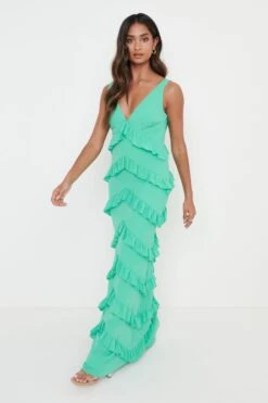 Piper Ruffle Maxi Dress - Green -Outlet Stylistae Store Piper Ruffle Midaxi Green 1328