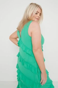 Piper Ruffle Maxi Dress - Green -Outlet Stylistae Store Piper Ruffle Midaxi Green 596