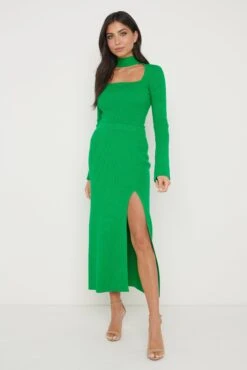 Posie High Neck Cut Out Knit Top - Bright Green -Outlet Stylistae Store Posie Top Green 508